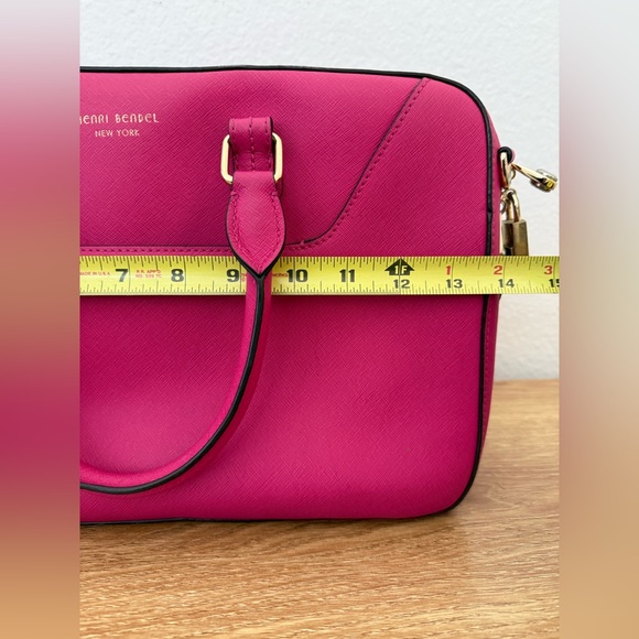 Henri Bendel Large West 57th Satchel Fuchsia Pink Saffiano Leather Crossbody Bag - Picture 14 of 16